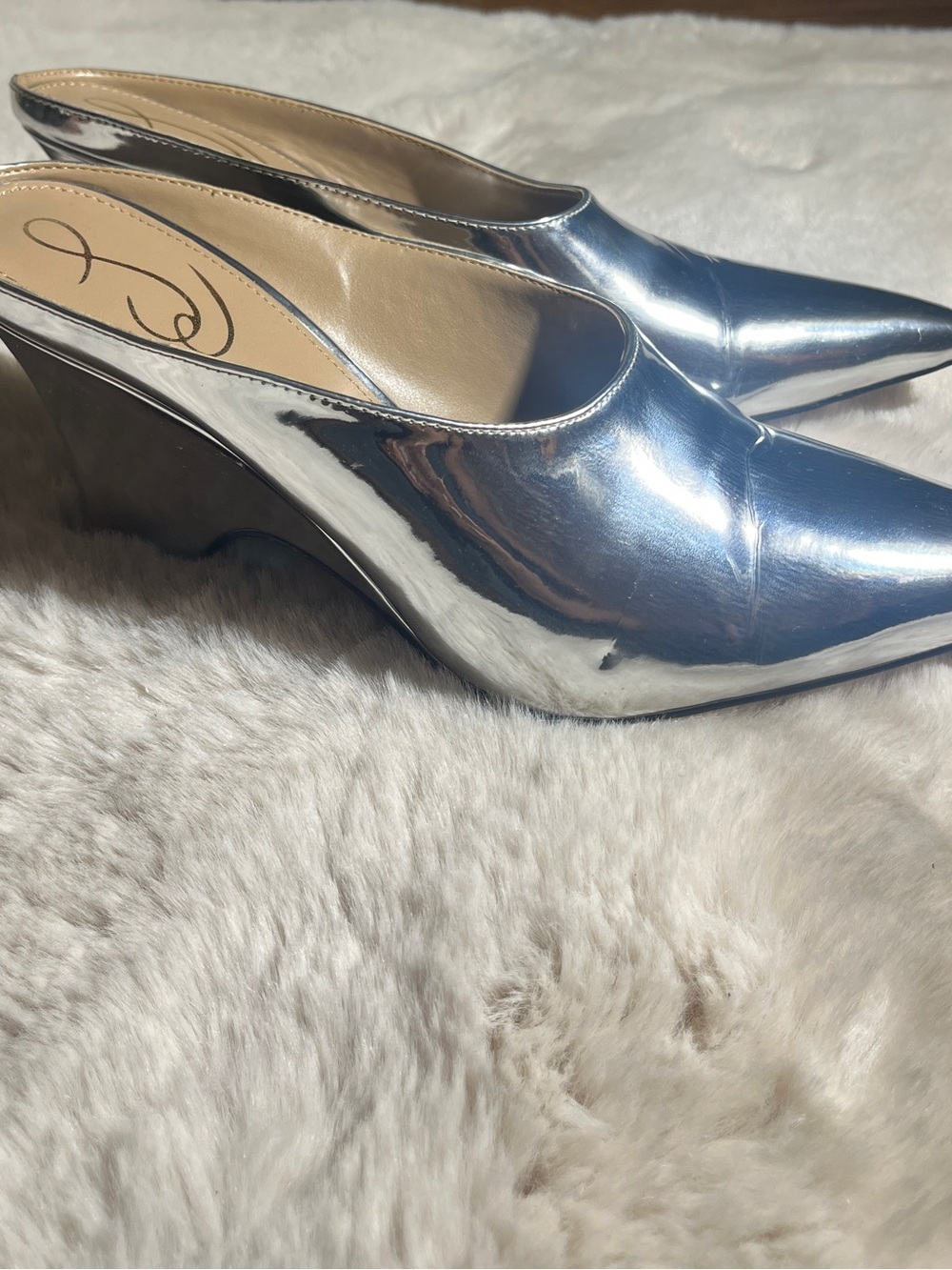 Sam Edelman Vonn Soft Silver Leather Pointed Toe Mules Size 8